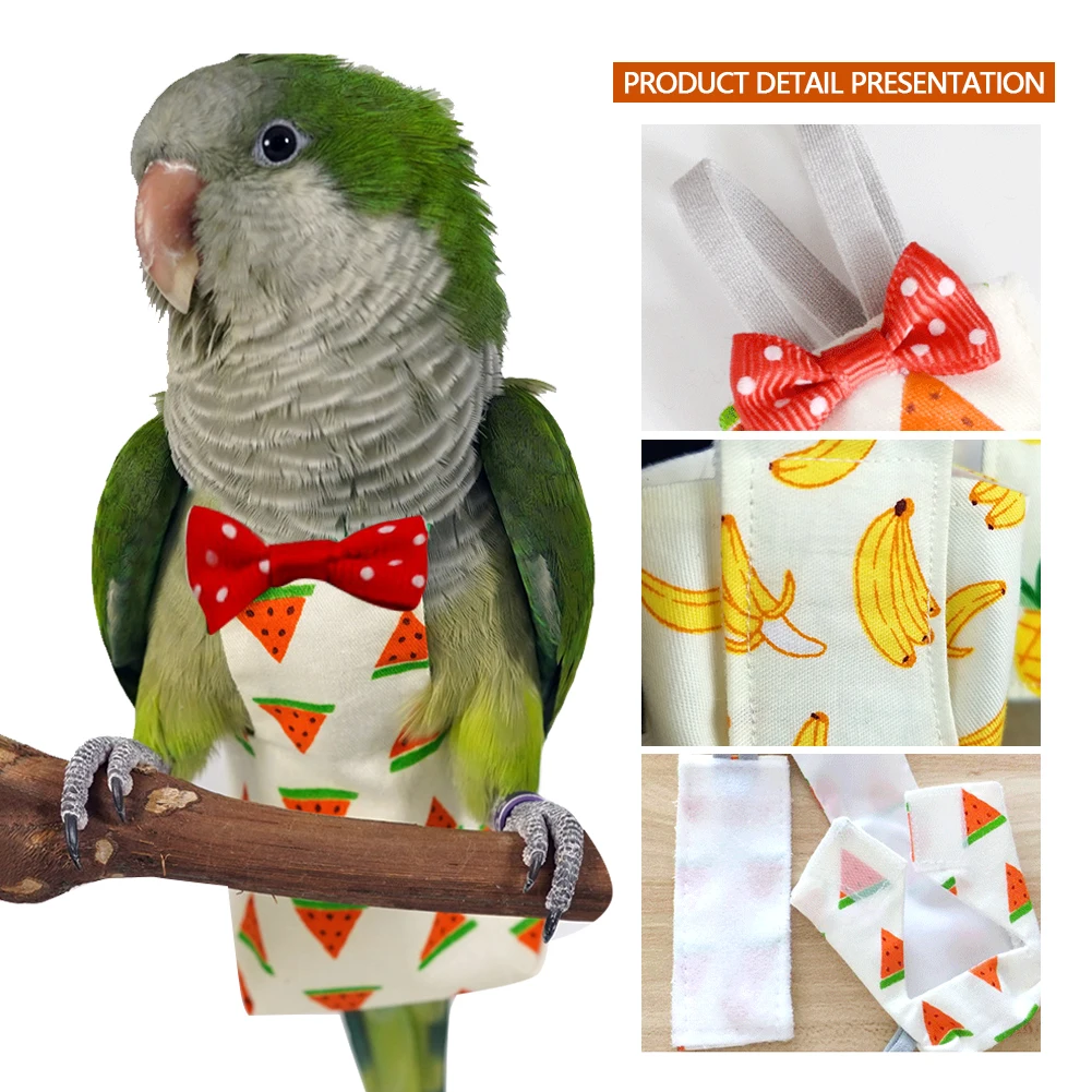 Pañal de loro con pajarita, traje de vuelo lavable, lindo, colorido, fruta Floral, palomas, pequeñas, medianas, grandes, mascotas, pájaros