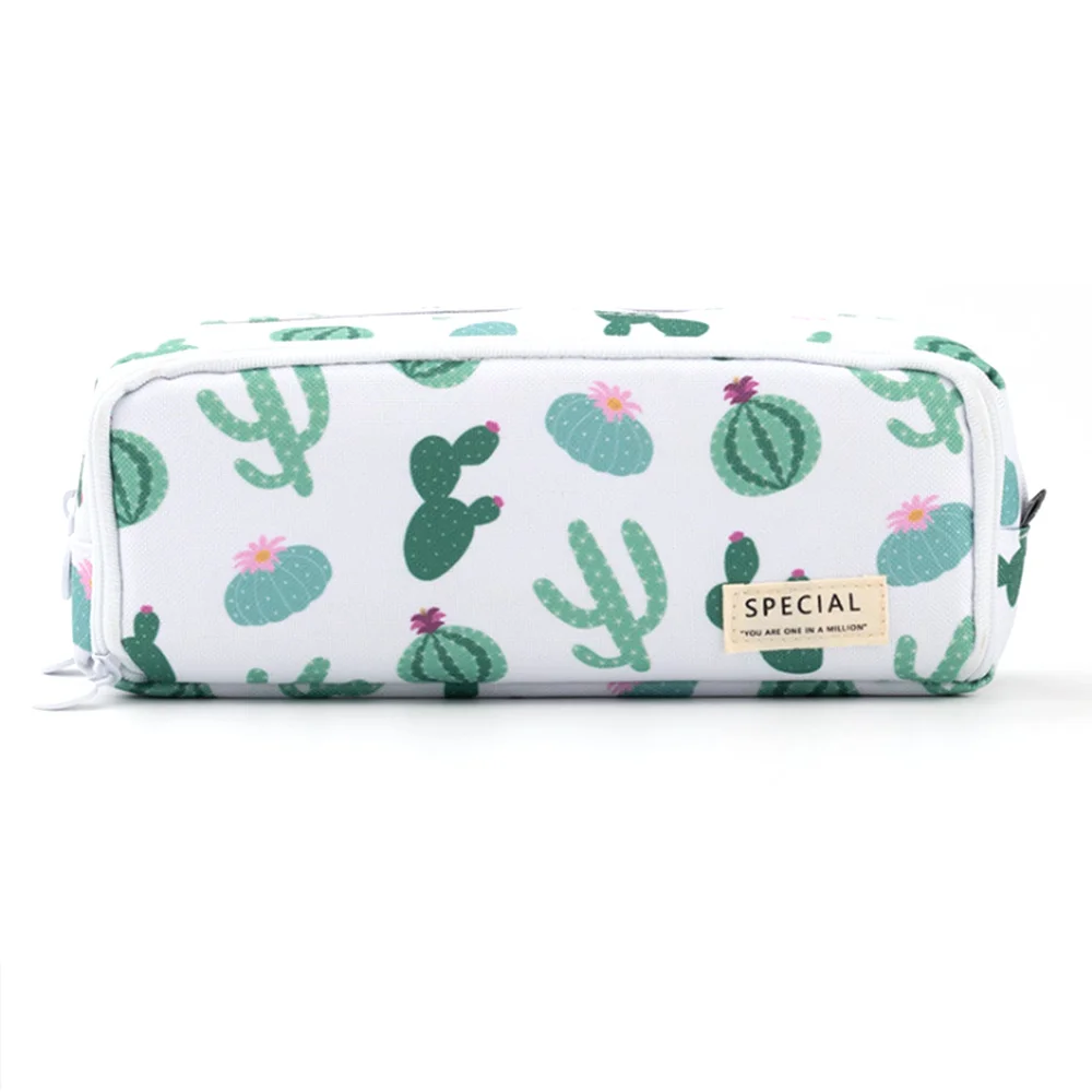 

ANGOO Large Pencil Case Big Capacity 3 Compartments Canvas Pencil Pouch for Teen Boys Girls School Students (Cactus)