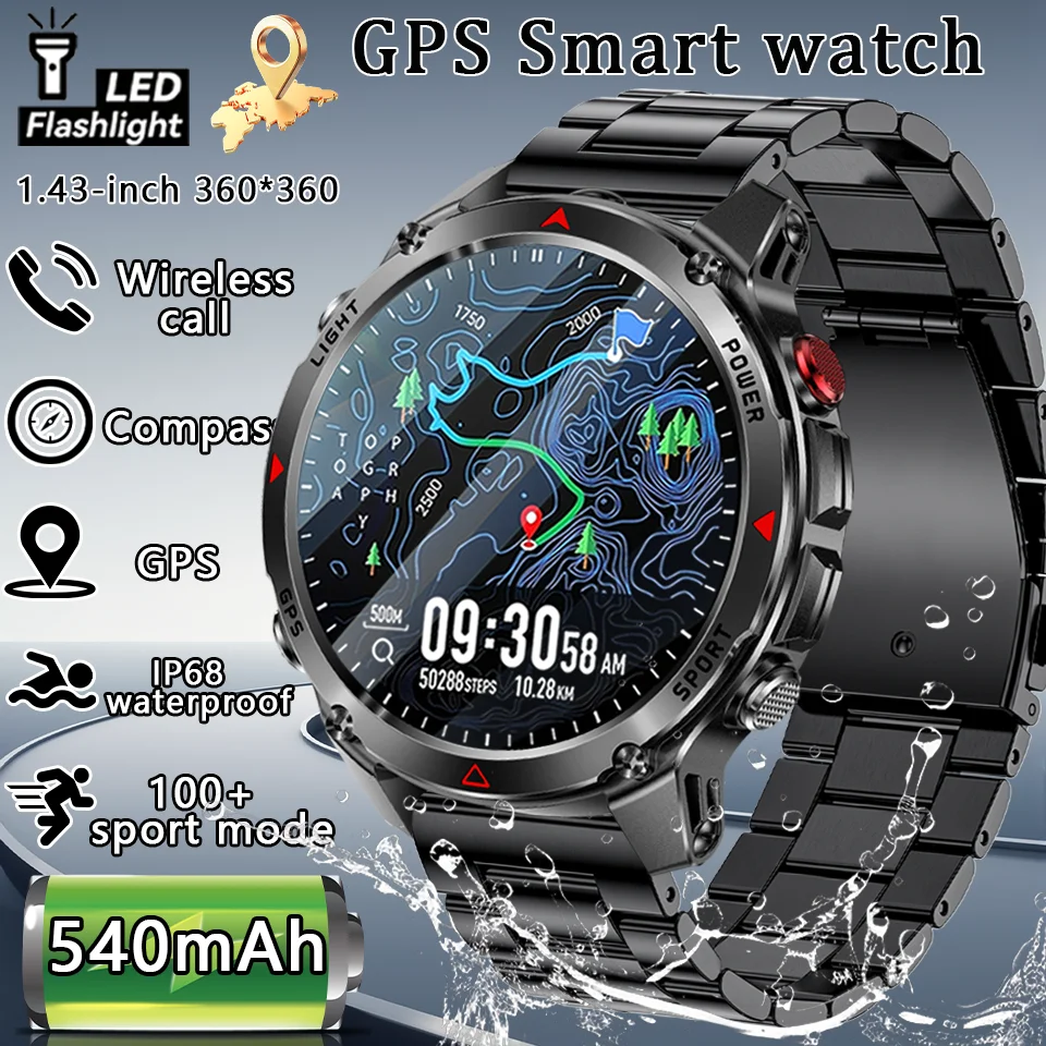 

Military T-Rex 3 GPS Waterproof Smart Watch 1.46"HD AMOLED Built-in 6 Frequency Satellite Outdoors Sports Fitness Smart Bracelet
