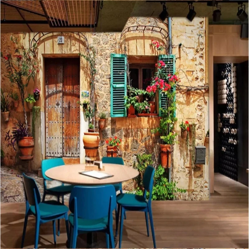 Customized products wall mural wallpaper 3d Mediterranean street view Photo cafe bar restaurant Living room sofa TV background