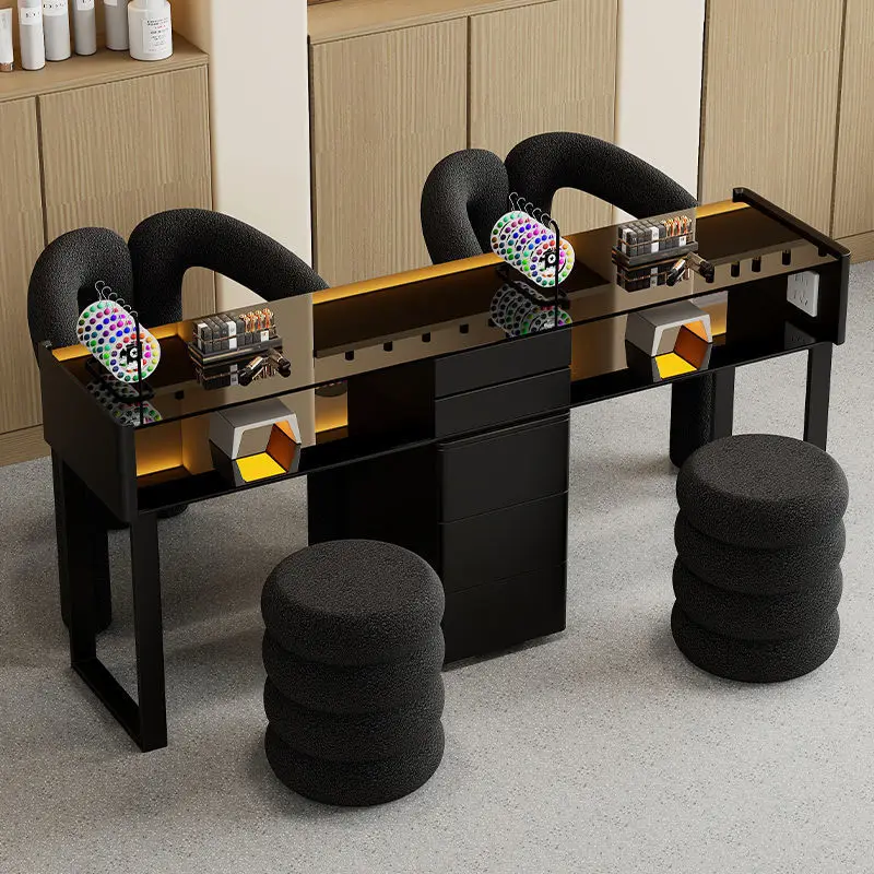 Single Double Manicure Nail Table All Solid Wood Slate Cream Wind Nail Table Table and Chair Set
