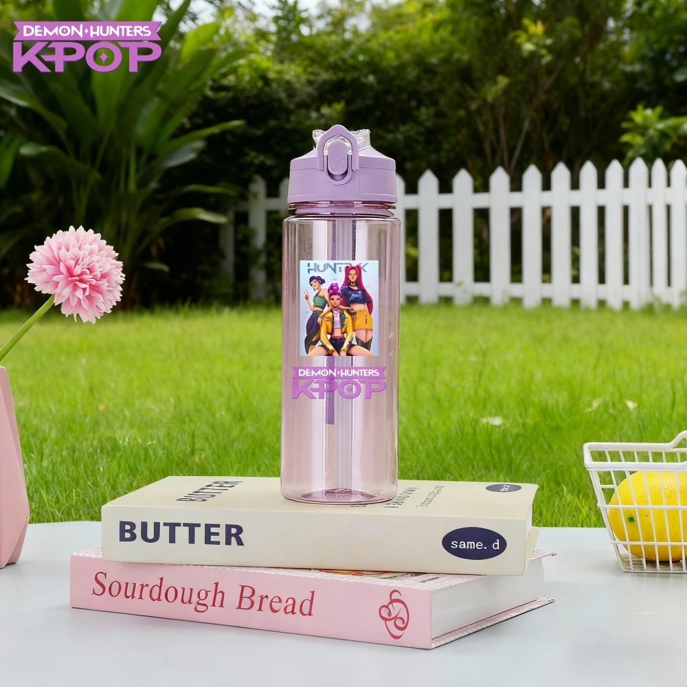 ل KPop شيطان الصيادين 800 مللي الأطفال الكرتون كوب بلاستك أنيمي HUNTR/X شفافة القش زجاجة ماء الهدايا الطرفية