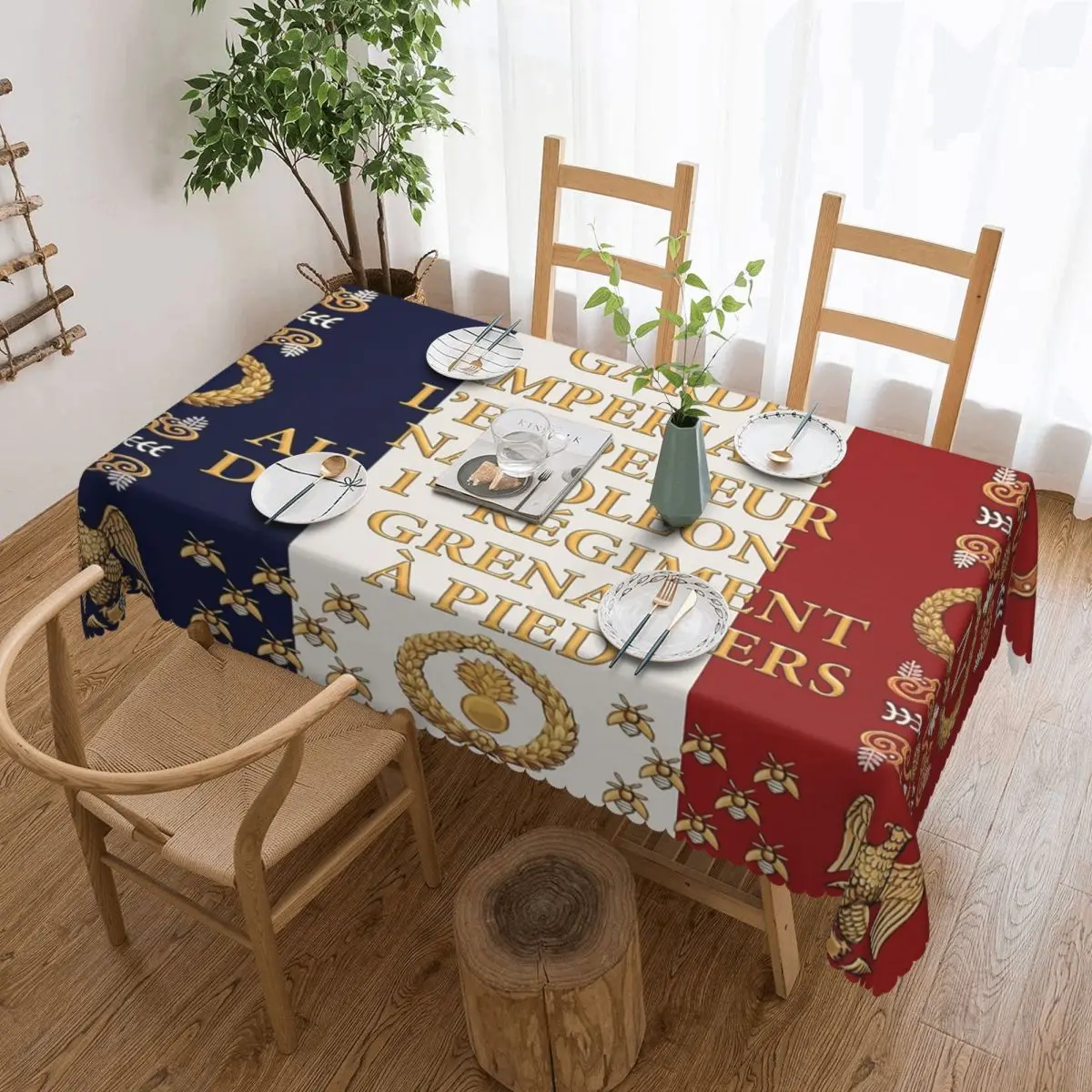 

Napoleonic French "1er Garde Imperiale" Flag Custom Rectangular Tablecloth Waterproof Table Cover for Dining Events Table Cloth
