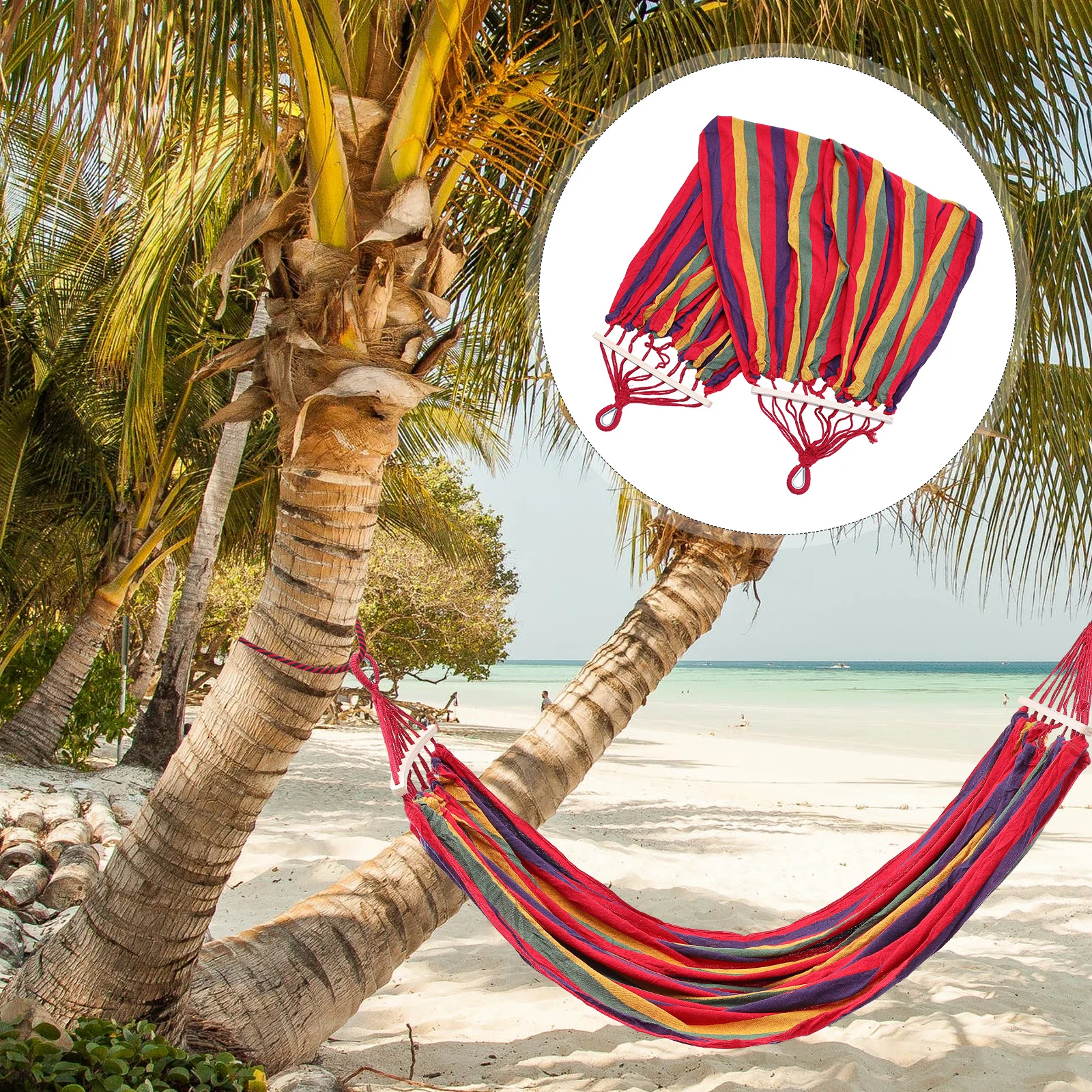 

Portable Outdoor Camping Hammock Striped Canvas Swing Bed Lightweight Travel Hiking Garden Double Camping Travel Hammock