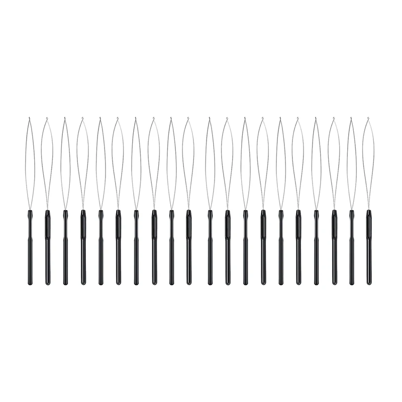 20Pcs Hair Extension Loop Threader Hook Tool And Bead Tool Black Loop Threader For Hair Extension Or Feather Extender