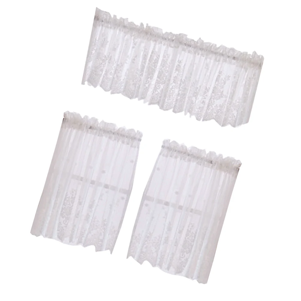 

Lace Curtains Short Window Half Curtains Light Translucent Decorative Shades For Kitchen Balcony Toilet Home 74X61Cm Blue
