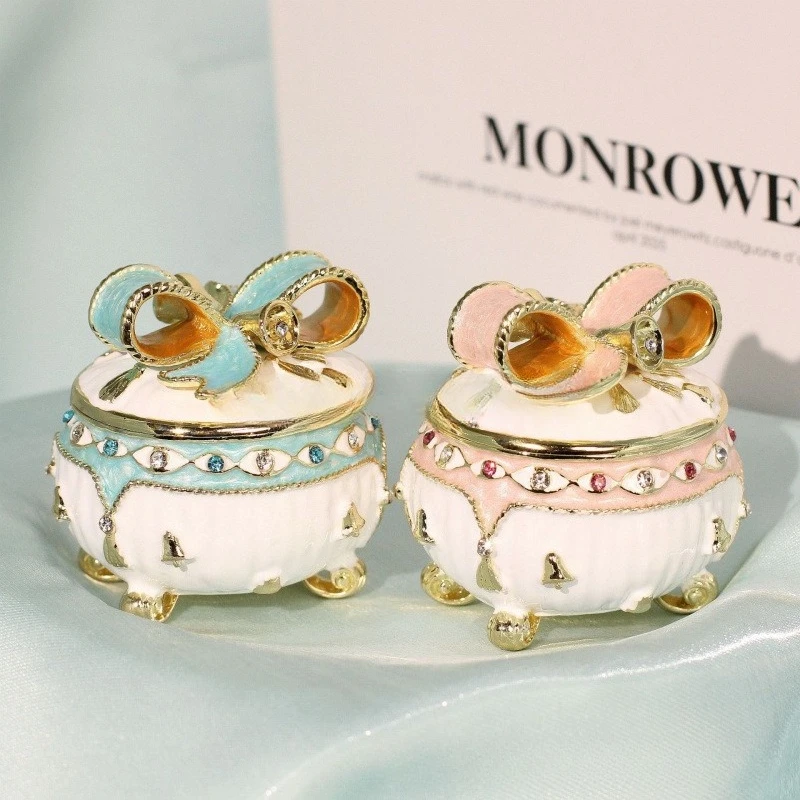 1pcs Enamel Metal Jewelry Box Bow Bell Ring Wedding Proposal Ring Holder Accessory Organizer Safe Material Portable
