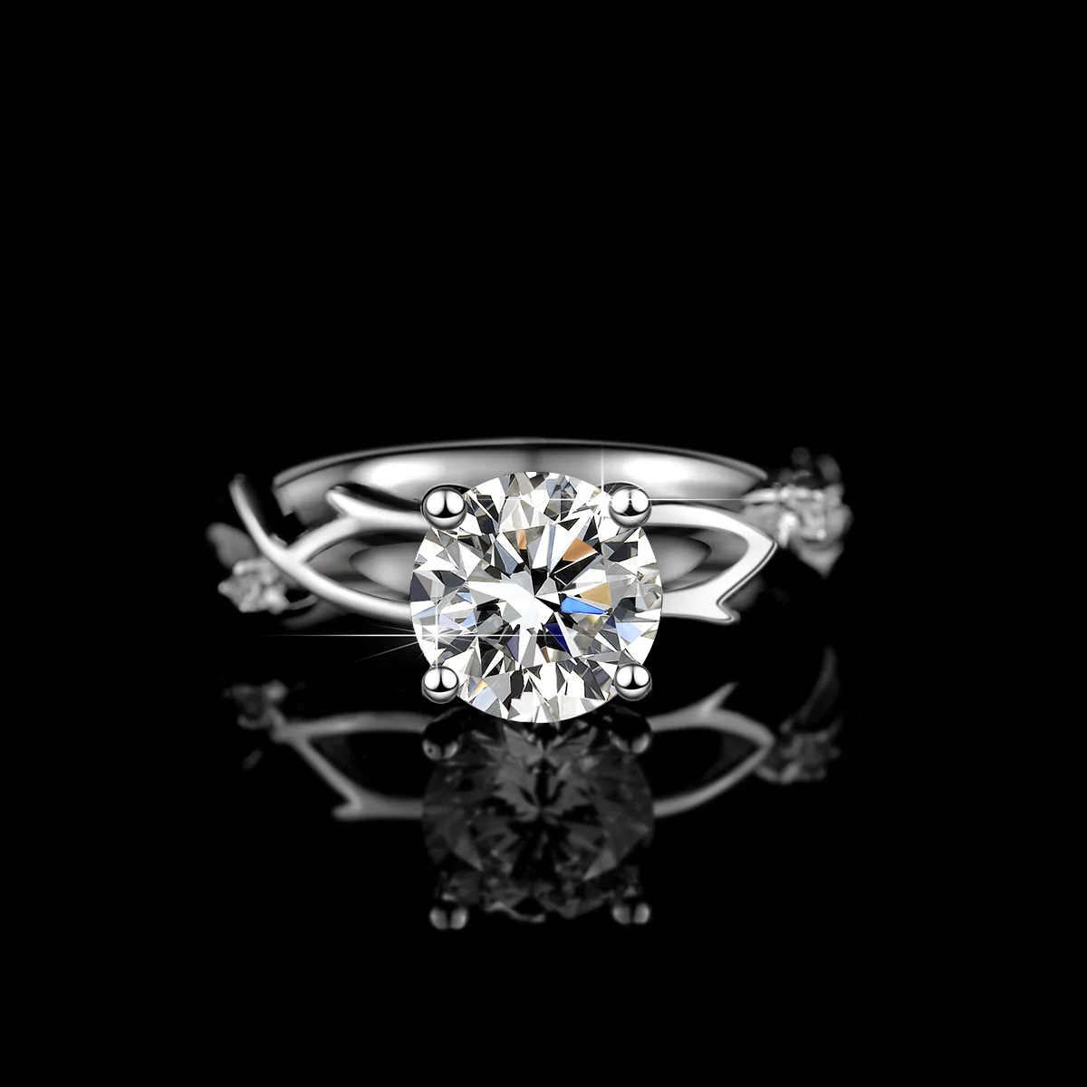 Platinum PT950 Moissanite Ring Flash Diamond Shake Vineman's Branch Cross Howl Set Women's Ring