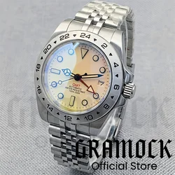 Gramock 40mm Men's Explorer NH34A Automatic Mechanical Wristwatch Luminous AR Blue Sapphire Glass 100M Steel Dive Watch For Men