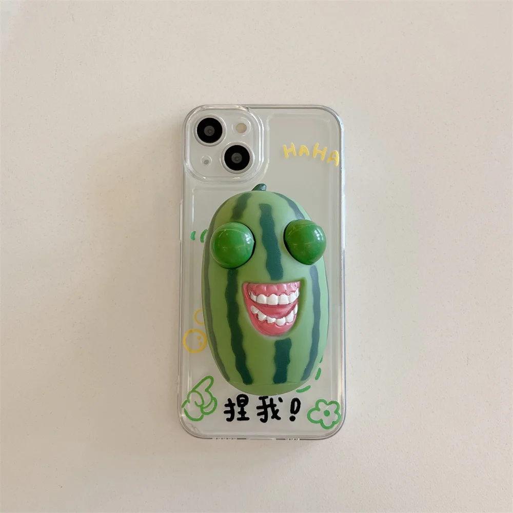 Cartoon 3D Reliver Stress Toys Case For Apple iPhone 14 12 13 mini 11 Pro XR XS Max SE 2020 7 8 Plus Funny Watermelon Soft Cover