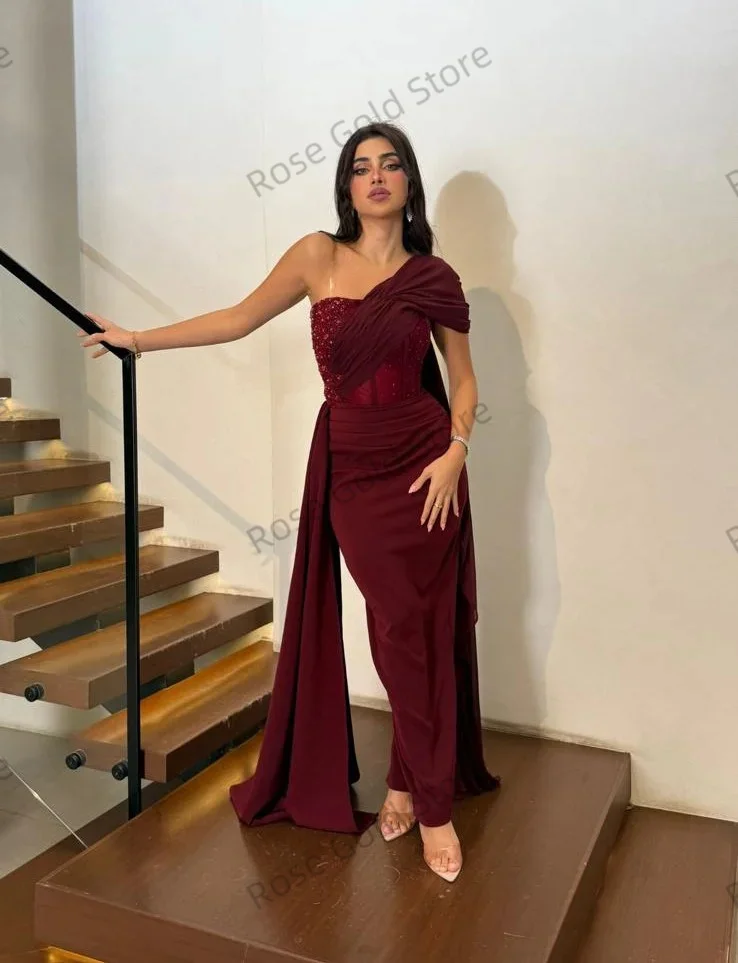 Romtaic Burgund Meerjungfrau Abendkleid Formale Eine Schulter Stian Vestido de Fiesta Angepasst Sexy Frauen Prom Party Kleider
