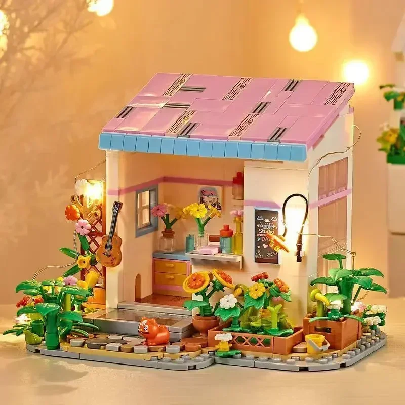 

Miniso Fairy Tale Town Flower Room Building Brick Building City Street View Girls Toy Gifts