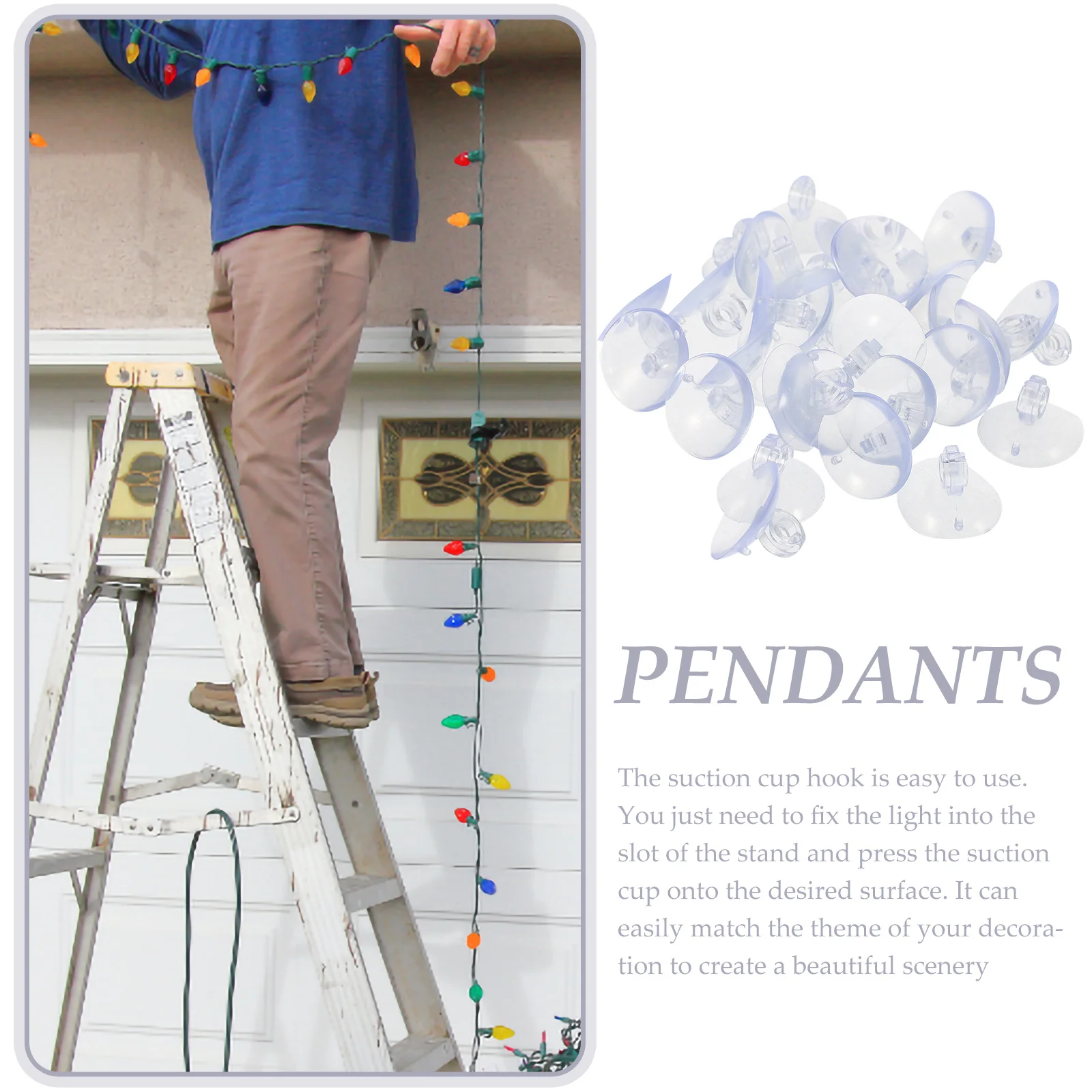 200 قطعة من مشابك الإضاءة الخارجية بتصميم شفط من البلاستيك سهلة الاستخدام وإزالة الخطافات لأضواء سلسلة خارجية #1