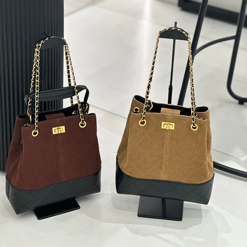 

MENDY Retro Style Tote Bag Hobo Bag New In Hand Bag Fashion Versatile Diamond Grid Underarm Bag Color Collision Chain Handbag