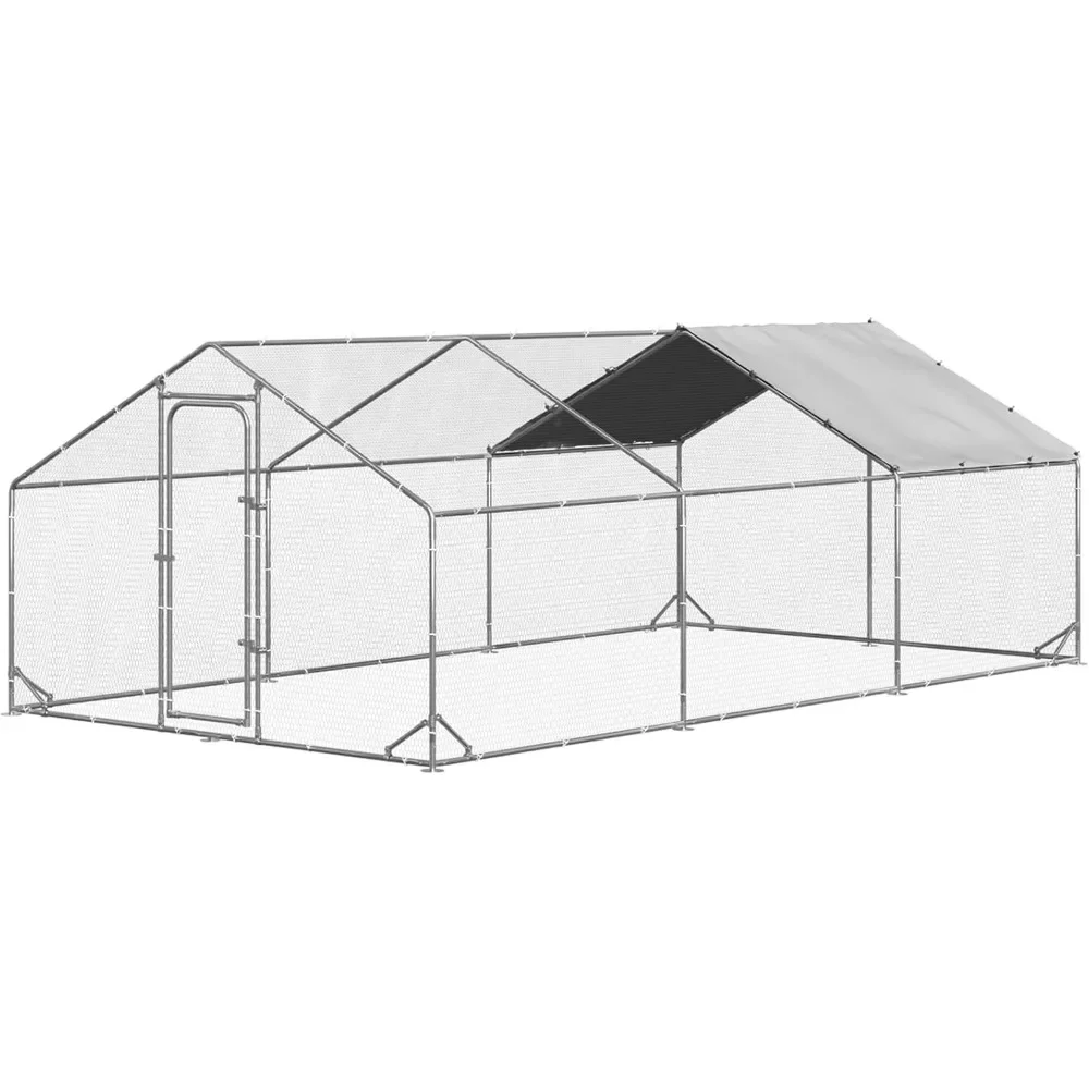 

Metal Large Chicken Coop, Spire Shape Walk-in Poultry Chicken Hen cage, Duck Cages with Waterproof and Anti-Ultraviolet Cover