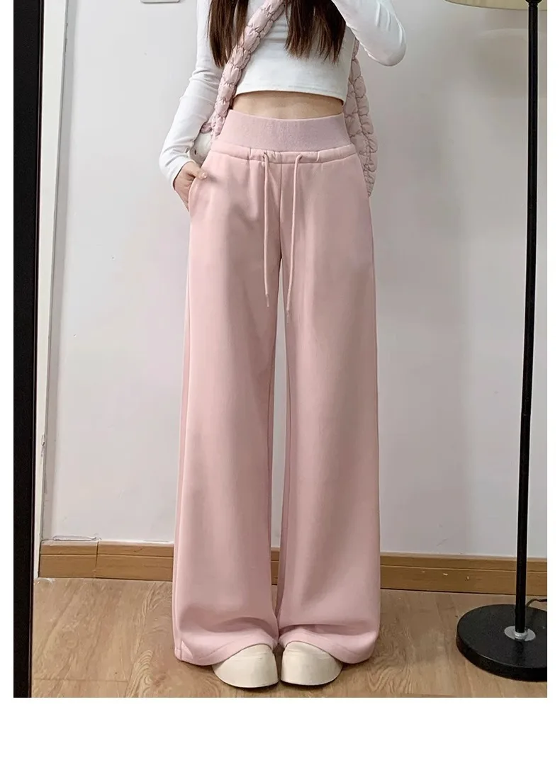 Damen Graue Sport-Hose mit Hoher Taille, Locker Sitzend, Schlankmachend, Gerades Bein, Weites Bein, Amerikanische Jogginghose – Detail 11