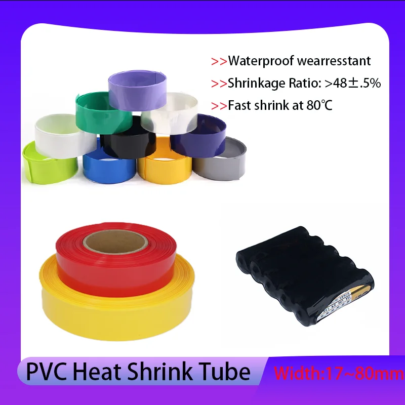 

10 meter PVC heat shrink tubing 17mm~80mm wide insulation film wrapped lithium shell cable conduit with multi-color selection