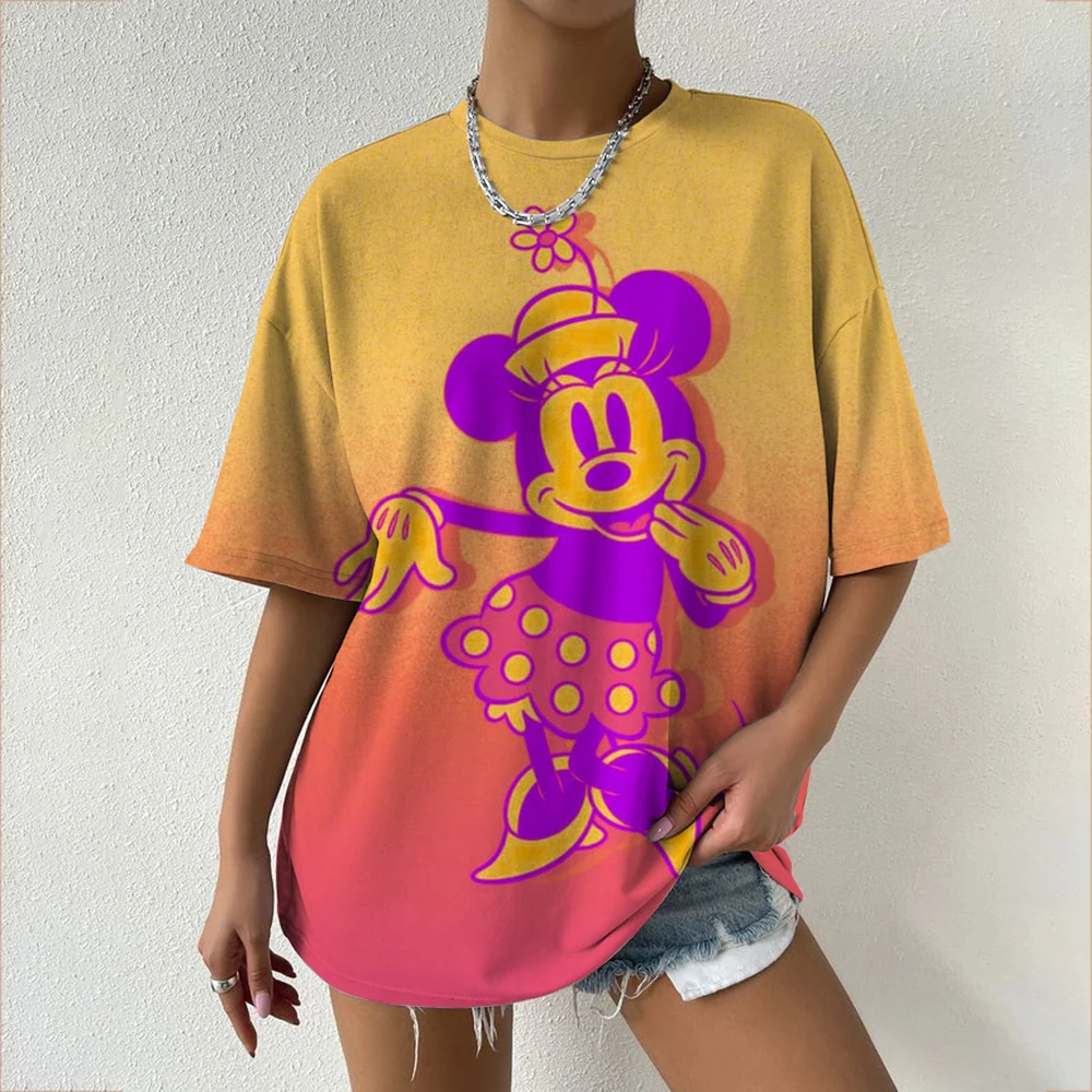 Dames T-shirts Disney Mickey Mouse 3D print Nieuwe V-hals Korte Mouw Zomer Casual Dameskleding Harajuku Y2K Hip Hop kleden