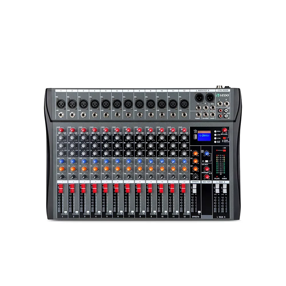 VEDO 12-Channel Professional Mixer Sound Mixing Console Computer Input USB Audio Mixer Interface Mixing Console Sound Card