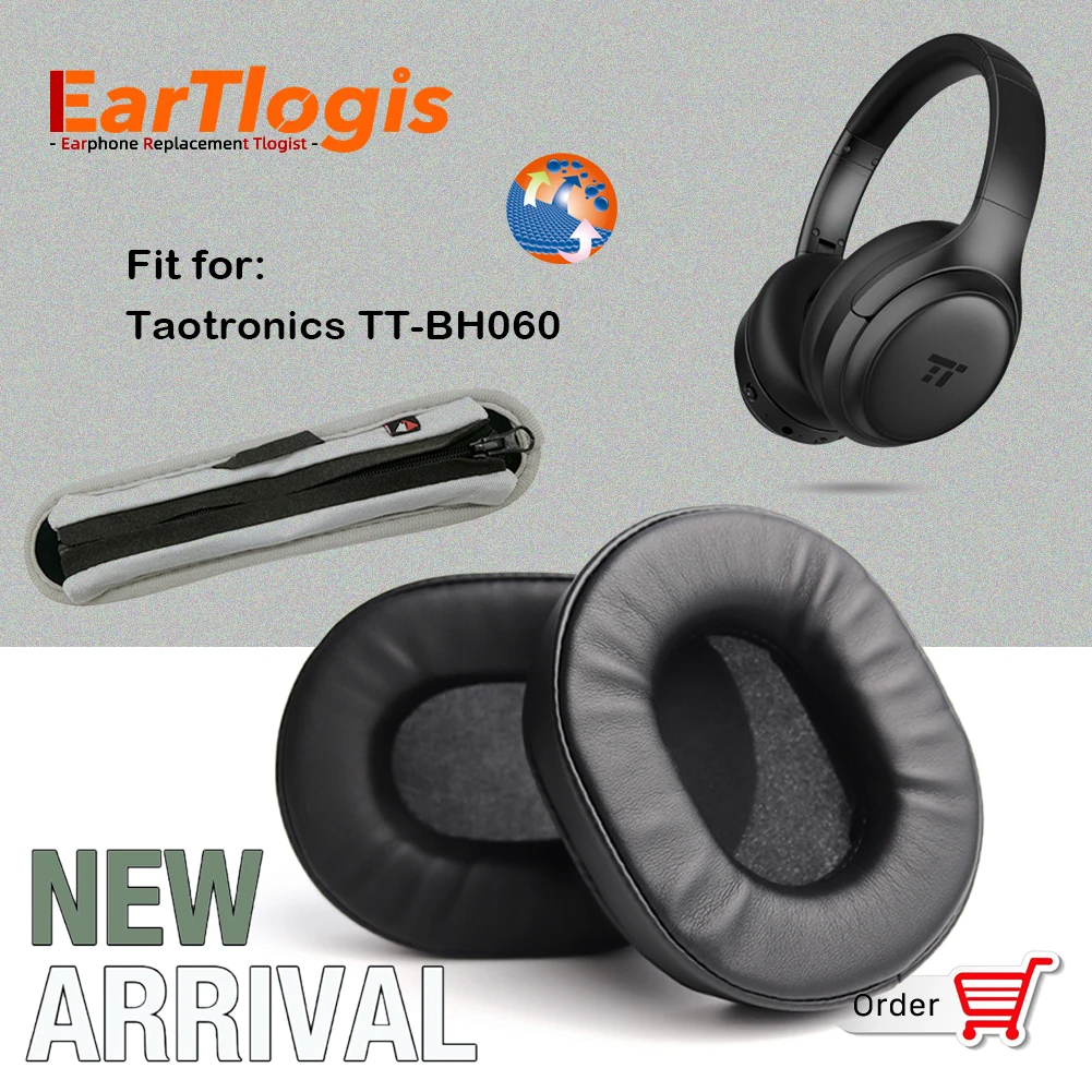 EarTlogis Replacement EarPads Bumper for Taotronics TT-BH060 Headset Parts Earmuff Cover Cushion Cups Pillow Headband Head beam