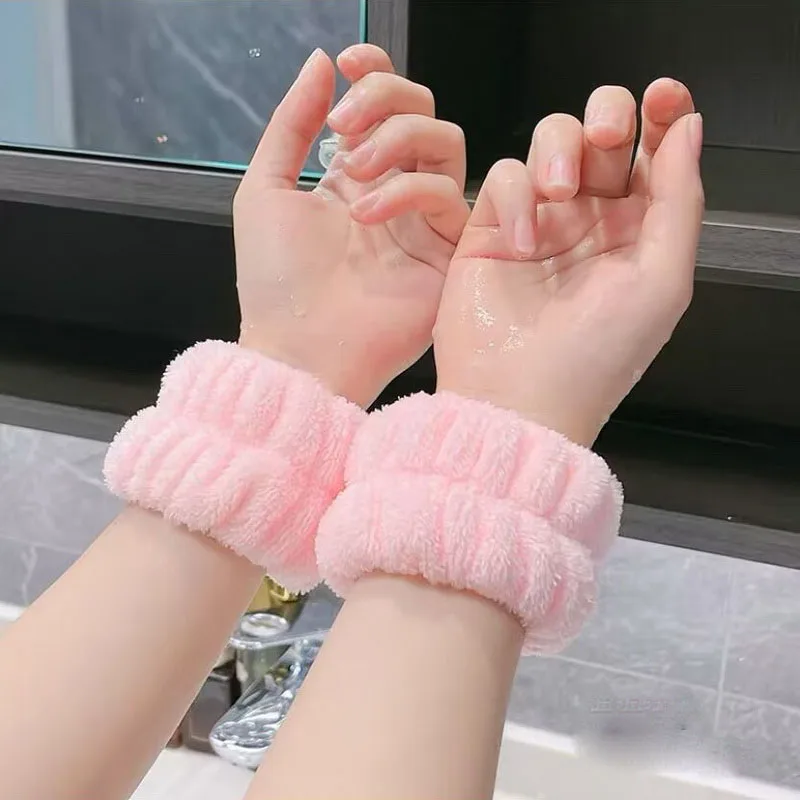 2pcs Flannel Washing Face Wristband For Women Absorbent Wrist Sweatband Makeup Hair Band Liquid Spa Washband Wrist Band Hairband