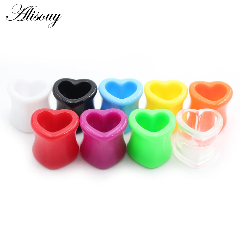 Alisouy 2pcs 4mm-25mm White Black Brown Love Heart Acrylic Ear Plug Tunnels Flesh Stretcher Expander Gauge Piercing Body Jewelry