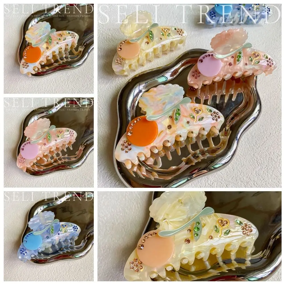 

Creative Acetic Acid Acetate Flower Hair Claw Diamond Cherry Rhinestone Hair Clip Grab Clip Cartoon Shark Clip Female