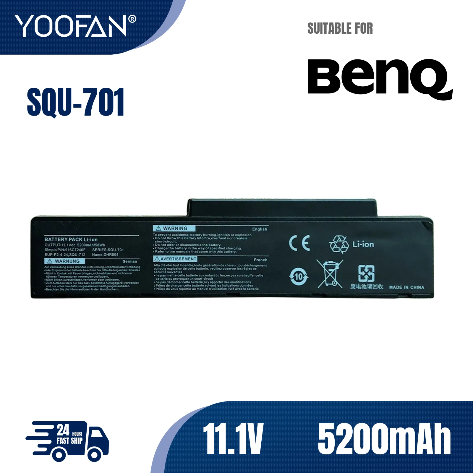 YOOFAN Batería para portátil, para BenQ Packard Bell, SQU-701, SQU-712, SQU-714, EUP-PE1-4-22, Q41, R43E, 916C5810F, 916C7170F