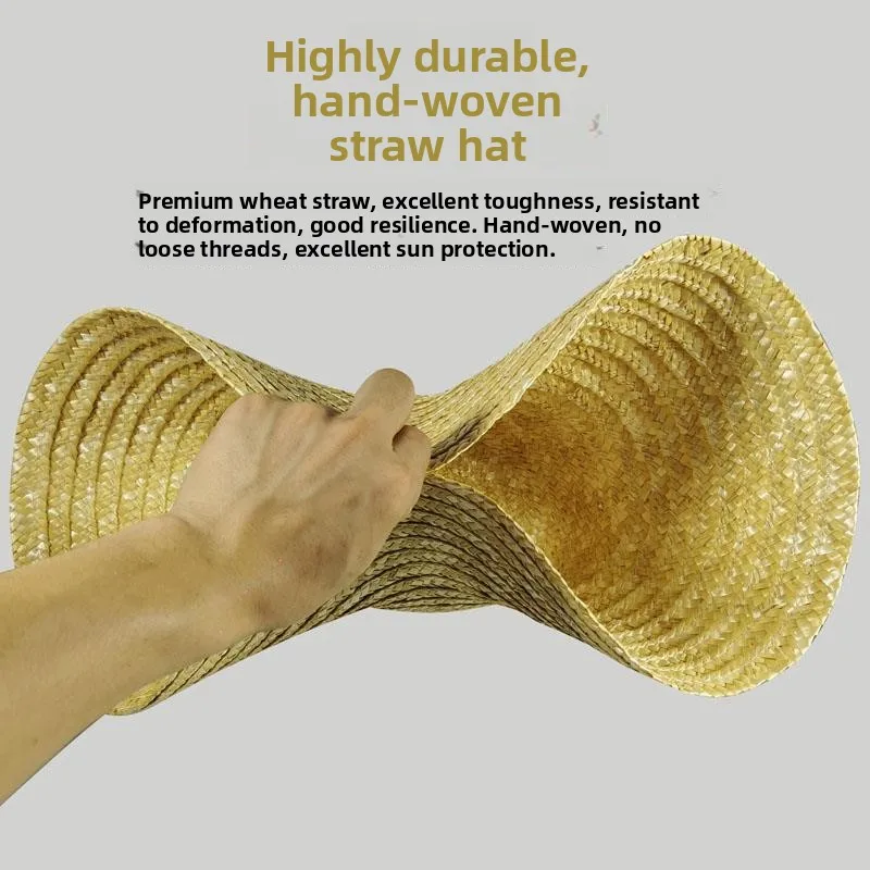 Outdoor Farm Use Straw Hat Breathable Sun Protection Large Brim Wheat Straw Weaving Fisherman Cap Unisex Large Size Shade