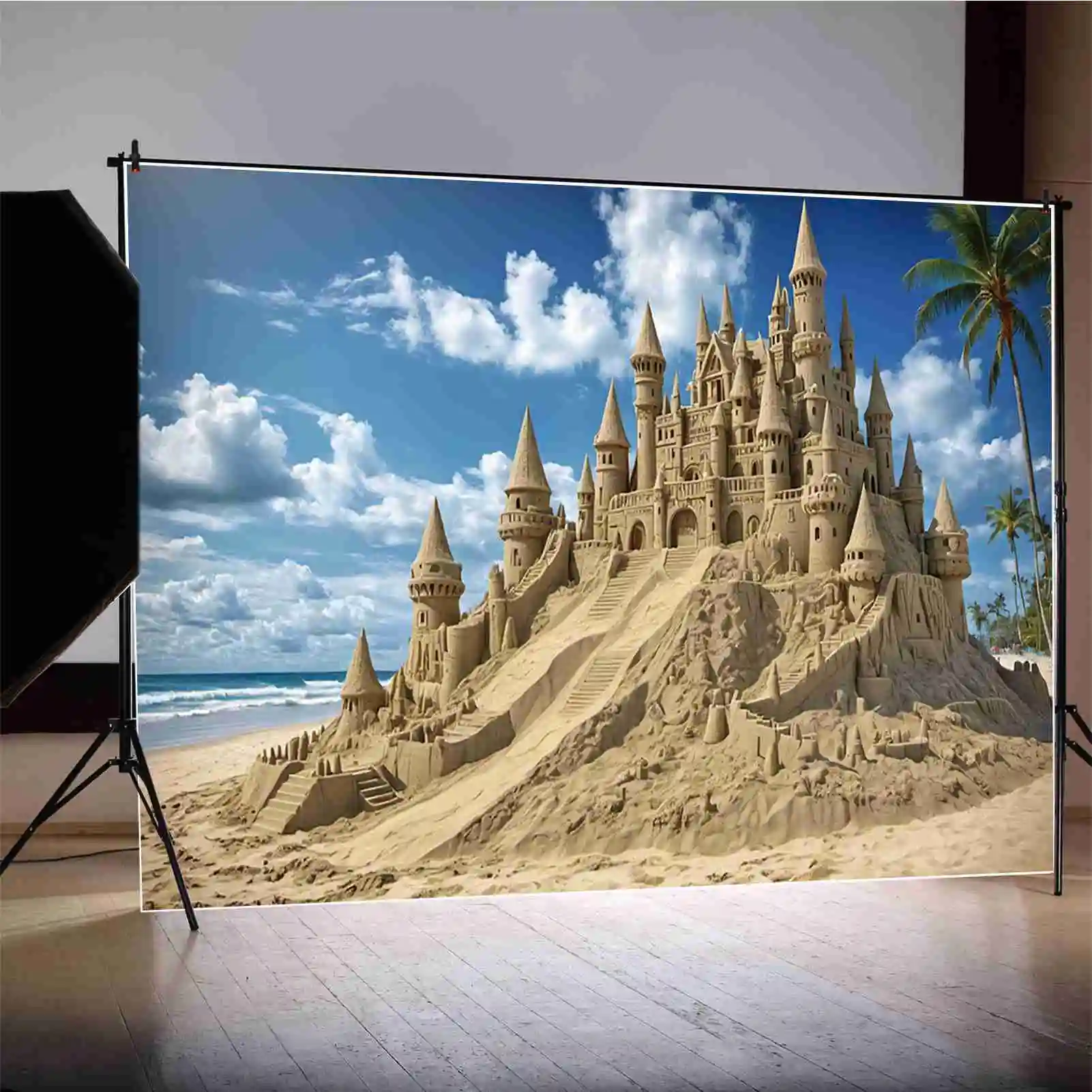خلفيات شاطئ MOON.QG-Castle ، خلفيات أرضية رملية استوائية للمحيط للأطفال ، دعامات مخصصة للحفلات ، عيد ميلاد سنة واحدة