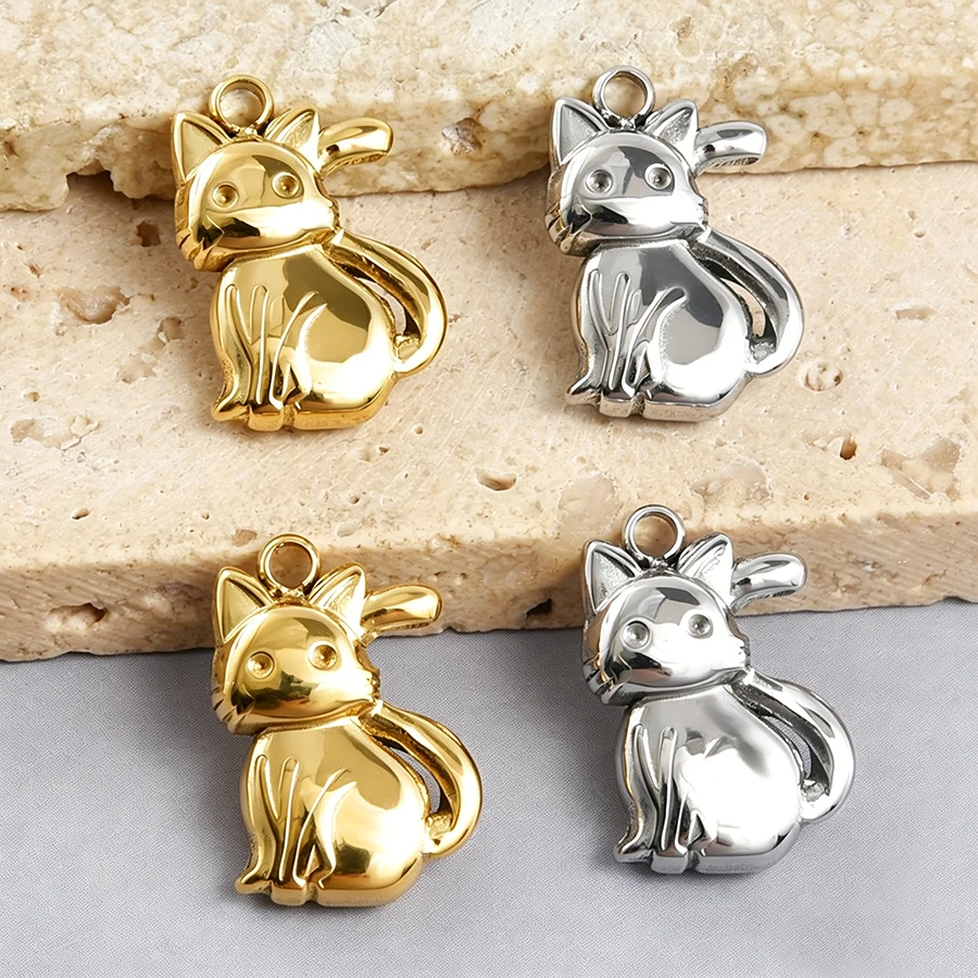 4pcs Stereoscopic Animal Charm Elephant Fox Duck Gold Color Stainless Steel Pendants For Jewelry Making Supplies DIY Accessories