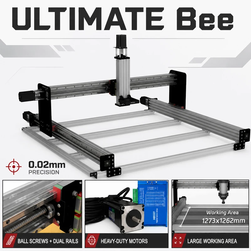 BulkMan3D ULTIMATE Bee 4-Axis CNC Router Machine Kit Ball Screw Dual Linear Rails High Precision CNC Engraver for Wood Metal PCB