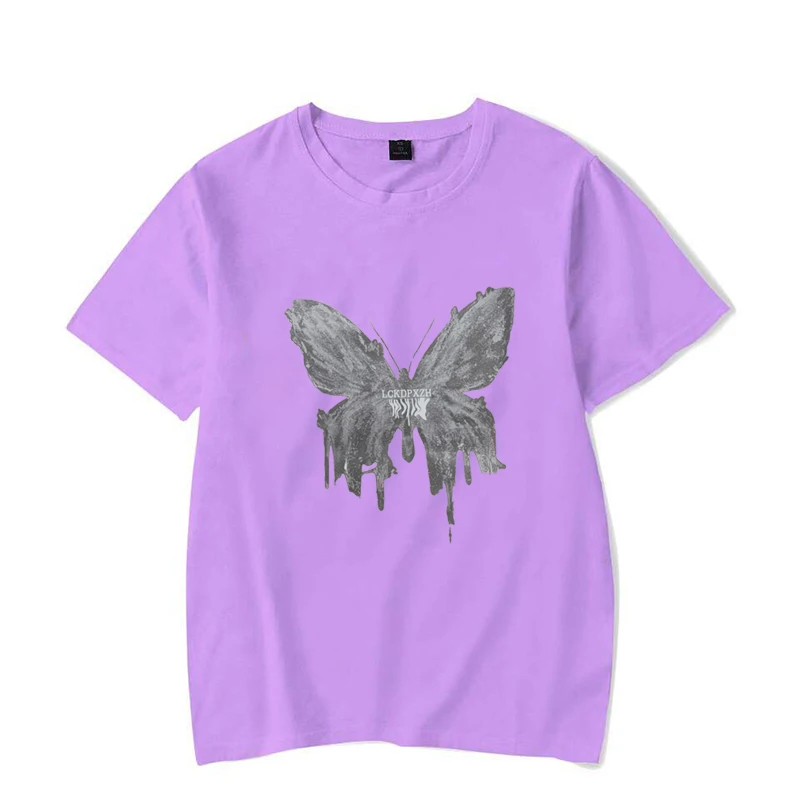 Fashion Casual Men Women T-shirt Loose Casual Couple Tee Dark Black Grey Butterfly Series Print Pattern Unisex Girls Boys Shirts