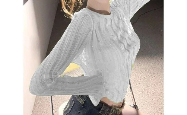 Pure Desire T-shirt a maniche lunghe da donna con copertura solare lavorata a maglia in seta di ghiaccio cava sottile estiva