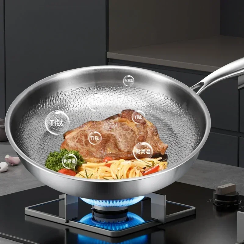 KENGQIANG Pure titanium frying pan Fish scale hammer uncoated non-stick pan Induction cooker universal with lid