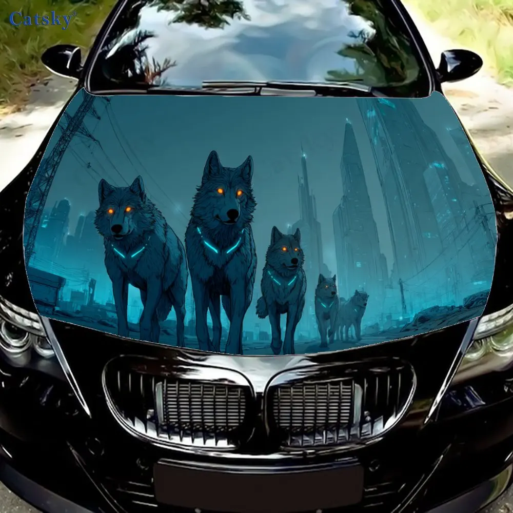 

Cyberpunk Wolf print,car hood stickers,PVC waterproof Self adhesive car hood sticker,car hood decoration protection stickers,Aut