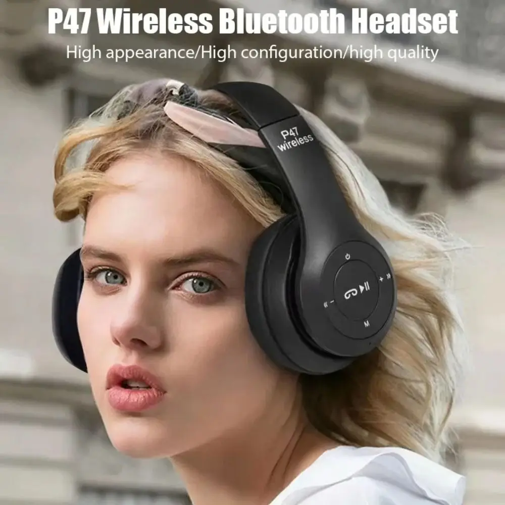 New P47 Wireless Bluetooth Headphone Head-mounted with Microphone Foldable Headsets Bass HiFi Sound Music Stereo Earphone