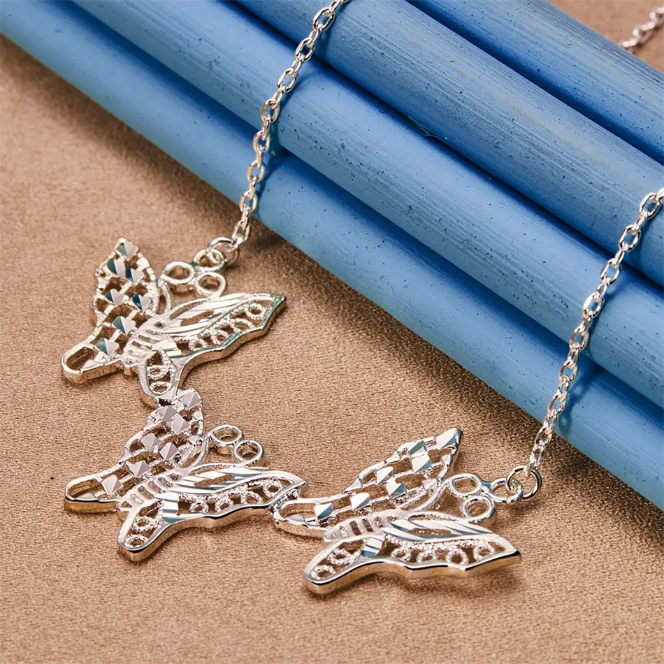 925 Sterling Silver Exquisite Openwork Butterfly Necklace for Women, Fashionable Party and Wedding Jewelry