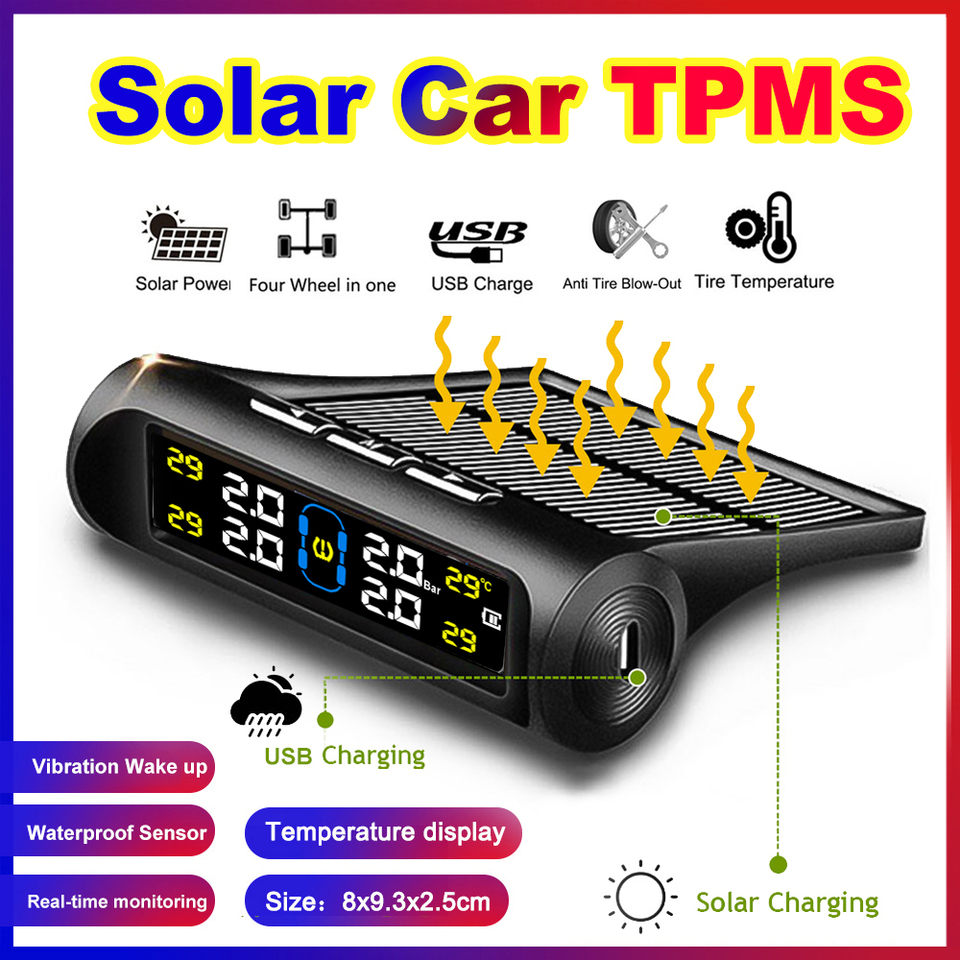 Solar Power TPMS Car Tire Pressure Alarm Monitor System Auto Security Alarm Systems Tyre Pressure Temperature Warning