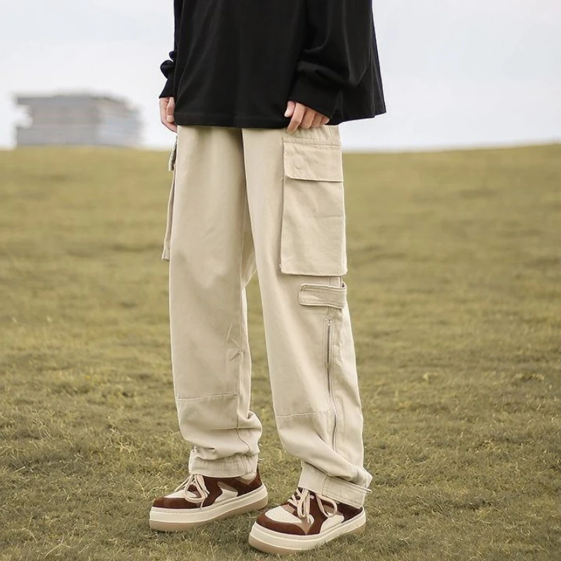

Multi Pocket Baggy Straight Cargo Pants for Men Zipper Spring Summer Cheapest Harajuku Y2k Vintage Street Emo Long Trousers Man