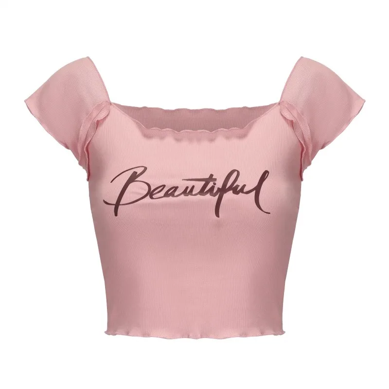 Dostosowany krótki T-shirt z krawędzią liścia lotosu Lyocell kostiumy do tańca brzucha strój do ćwiczeń Top joga Pilates kobiety