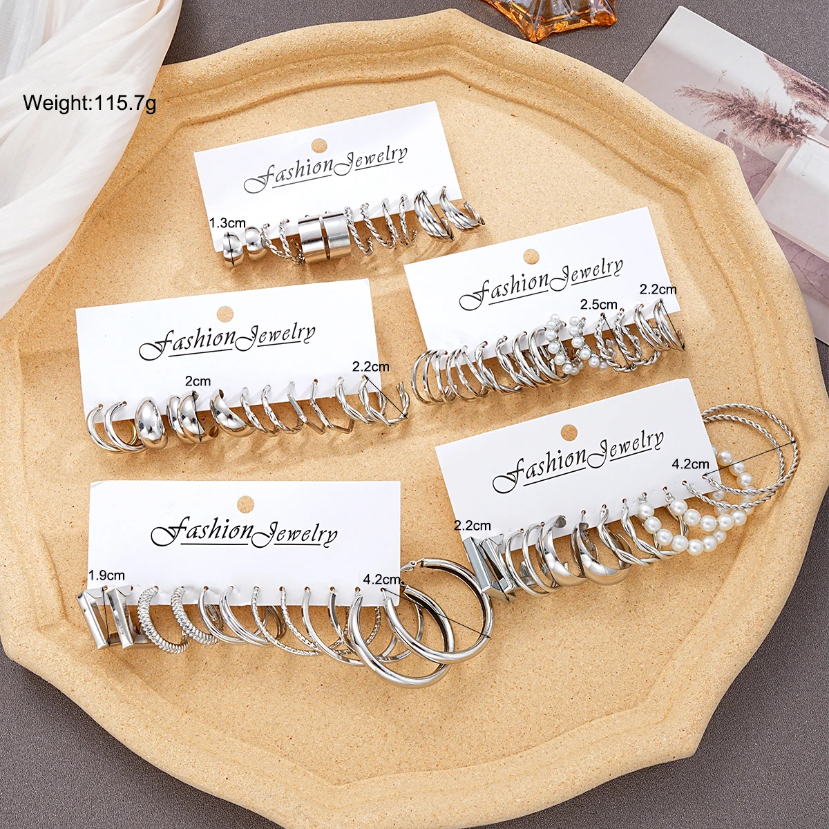 60 Pcs/Set Fashion Earrings For Women Boho Vintage Silver Color Geometric Design Pearl Rhinestone Stud Earring Jewelry Gifts New