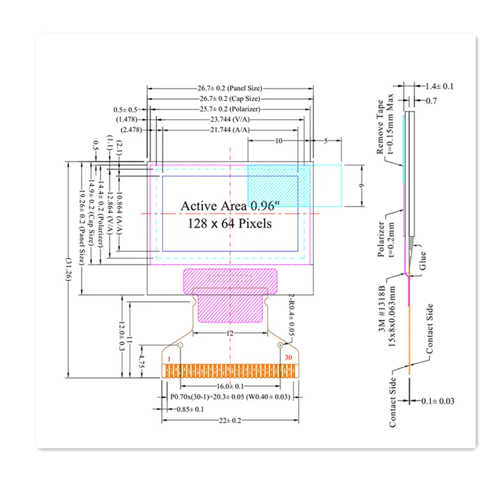 0.96 Inch OLED Display 12*864 LCD Supports IIC SPI Parallel Port SSD1306 OLED Screen Display