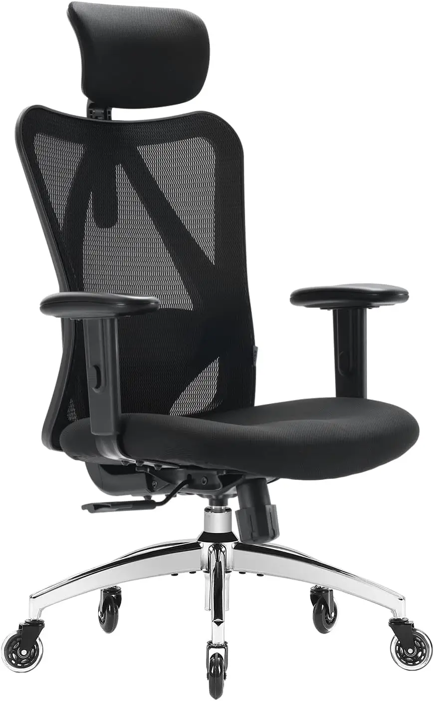 

Ergonomic Office Chair, Mesh Computer Desk Chair With Adjustable Sponge Lumbar Support, Thick Cushion, Pu Armrest And Headrest,
