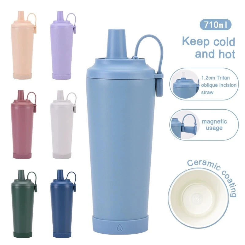Nowy Kubek Termiczny 710ML Przenośny Kubek z Magnetycznym Uchwytem Kubek z Dużym Otworem na Słomkę Kubek z Powłoką Ceramiczną Wewnętrzna Warstwa Ceramiczna Kubek na Wodę