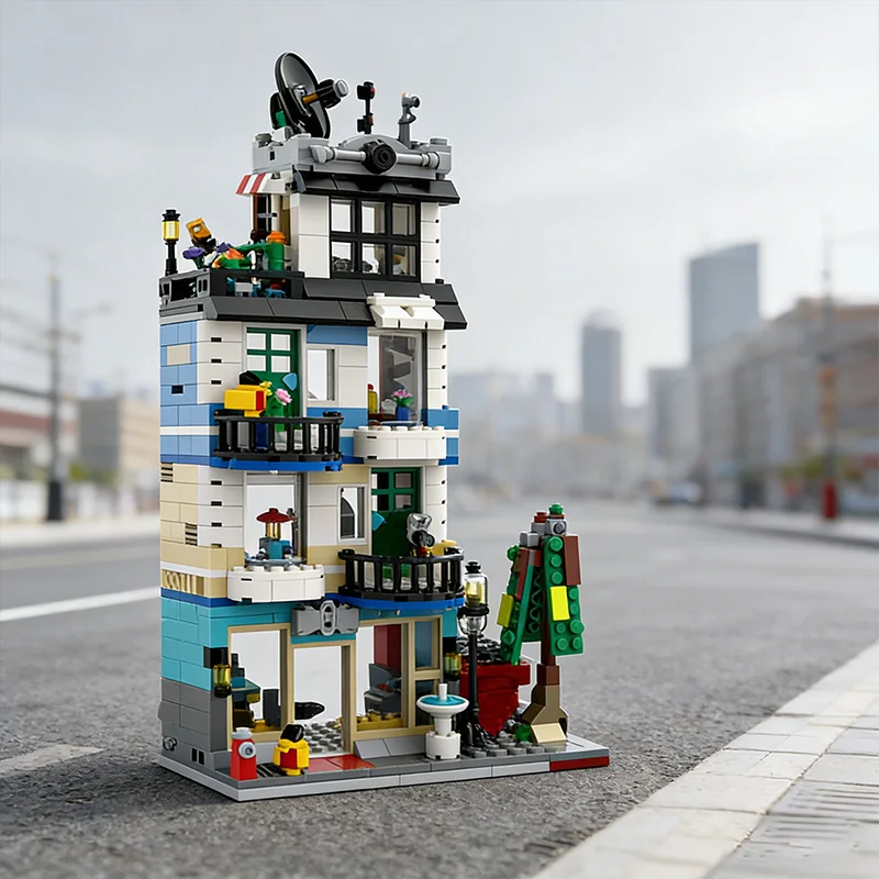 856 PCS 모듈식 건물 아파트 타워(전자제품 매장 포함) MOC 맞춤형 모듈식 빌딩 블록 DIY 소년용 휴일 장난감 선물