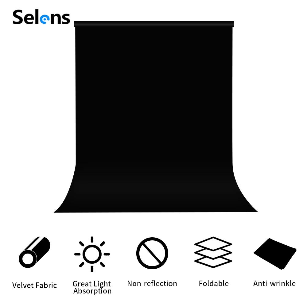 Selens Black Photography Backdrop Background Velvet Wrinkle Resistance Washable Velvet Cloth Portrait Photography Accessory