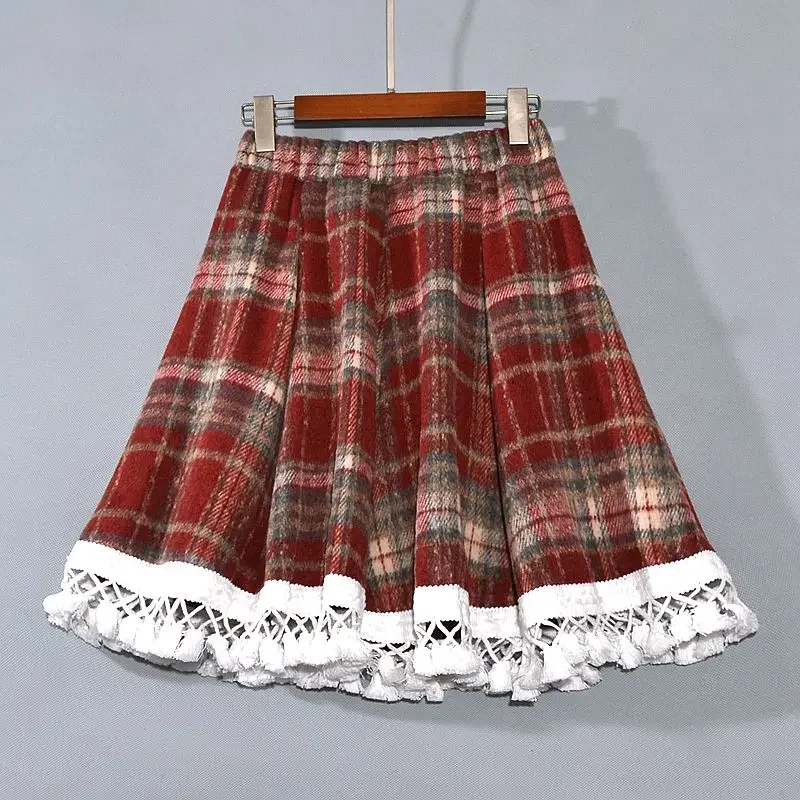 WTEMPO Women High Waist Lace Hem Plaid Skirts Girls Y2k Checkered Skirt Mini Grid Skirts