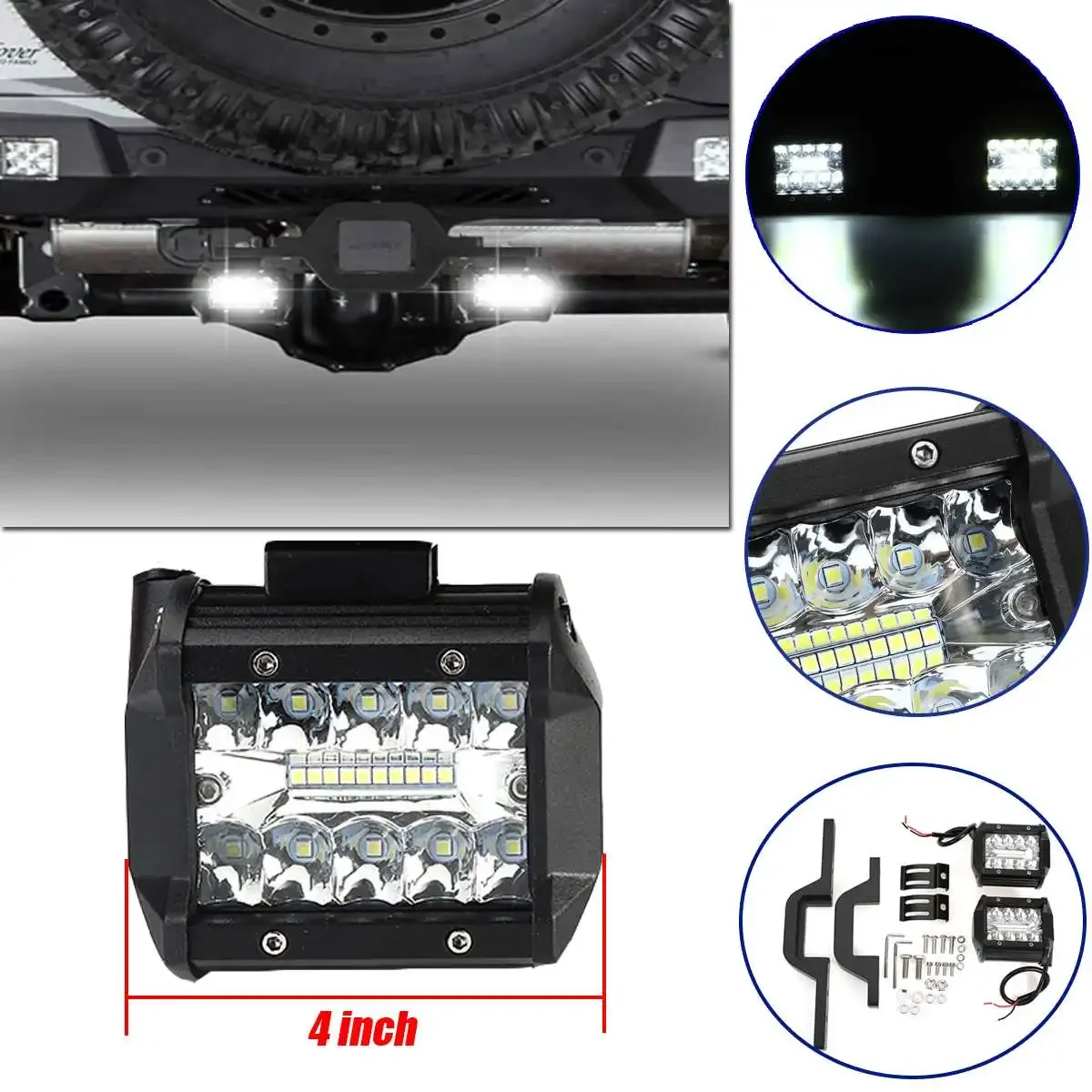 4 inch 60W Work Light Spot Flood Offroad Car Lights Bar with Universal Trailer Tow Hitch Mount Bracket for Pickup Truck Van