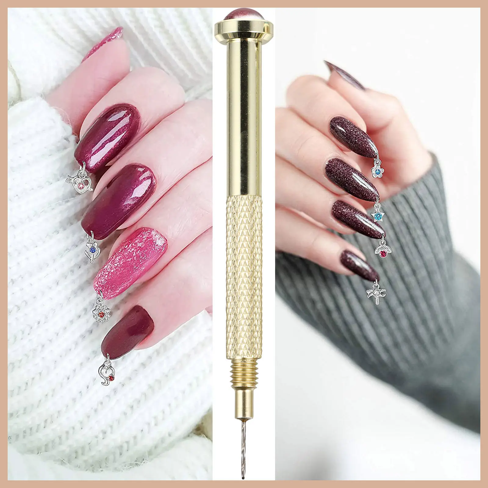 

3Pcs Nail Art Hand Drill Metal Piercing Tool DIY Dangle Charm Jewelry Acrylic Gel Nail Art Accessory Dangle Piercing Tool